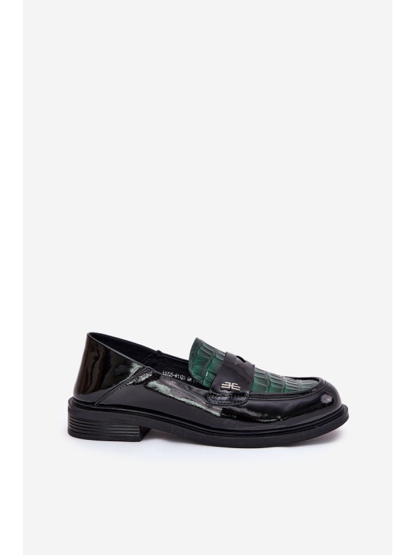 Lacquered Leather Women's Moccasins Vinceza 91125 Green-Black