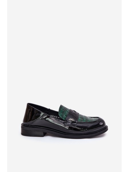 Lacquered Leather Women's Moccasins Vinceza 91125 Green-Black