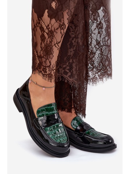 Lacquered Leather Women's Moccasins Vinceza 91125 Green-Black