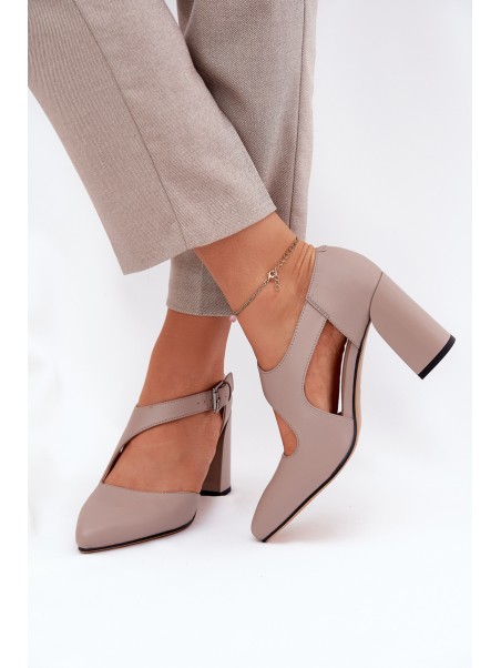 Leather Heels With Buckle Vinceza 91133 Grey