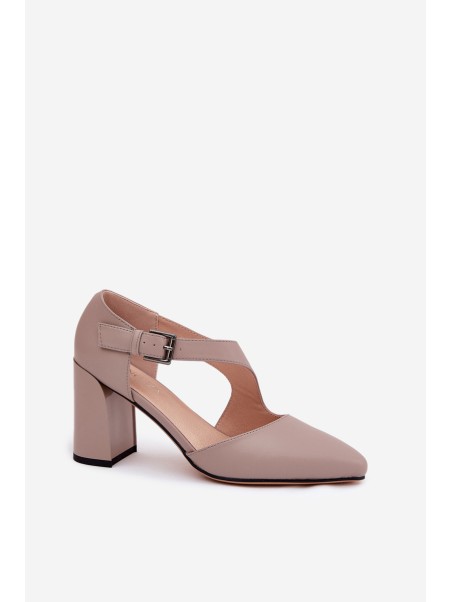 Leather Heels With Buckle Vinceza 91133 Grey