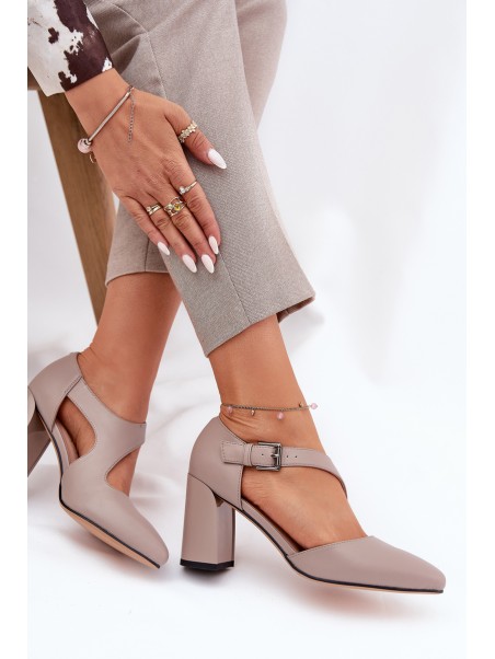 Leather Heels With Buckle Vinceza 91133 Grey