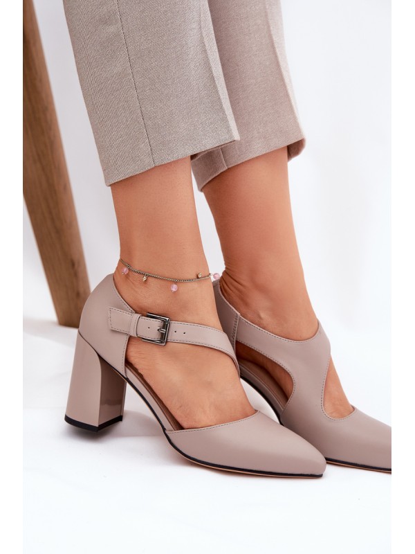 Leather Heels With Buckle Vinceza 91133 Grey