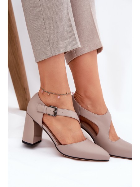 Leather Heels With Buckle Vinceza 91133 Grey