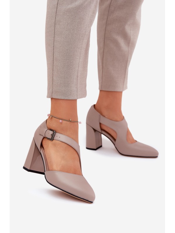 Leather Heels With Buckle Vinceza 91133 Grey