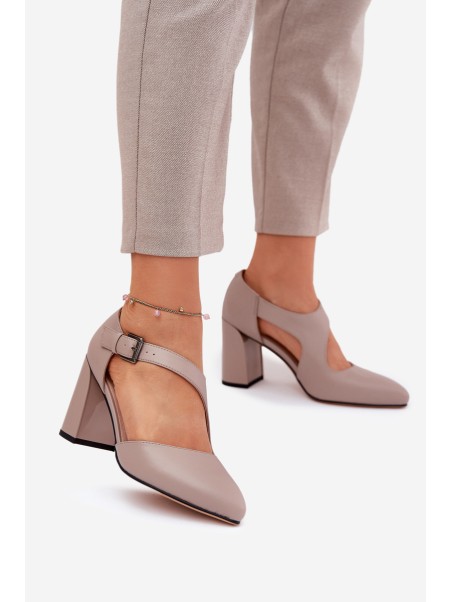 Leather Heels With Buckle Vinceza 91133 Grey