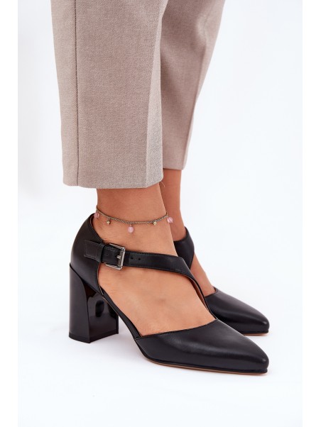 Leather Heels With Buckle Vinceza 91133 Black