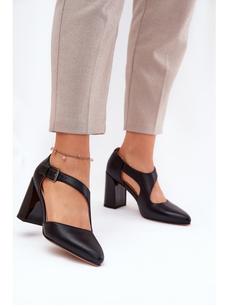 Leather Heels With Buckle Vinceza 91133 Black