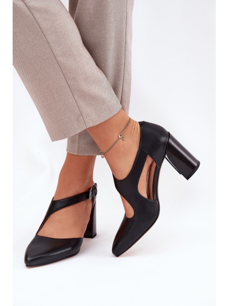 Leather Heels With Buckle Vinceza 91133 Black