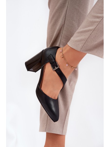 Leather Heels With Buckle Vinceza 91133 Black