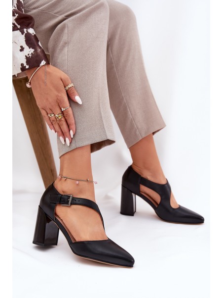 Leather Heels With Buckle Vinceza 91133 Black