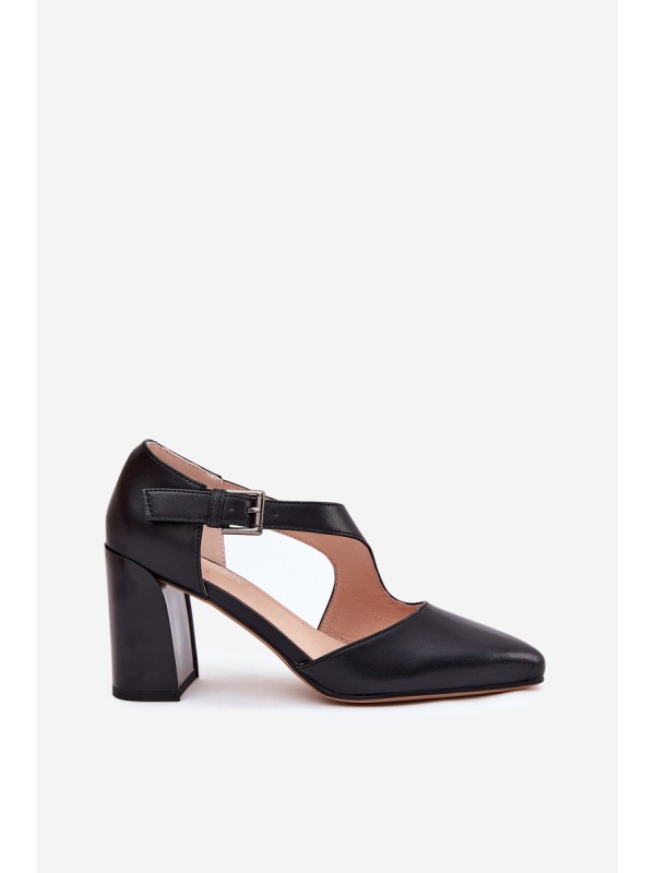 Leather Heels With Buckle Vinceza 91133 Black