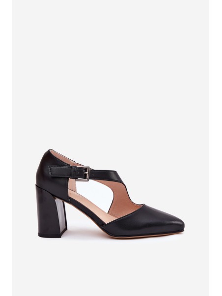 Leather Heels With Buckle Vinceza 91133 Black
