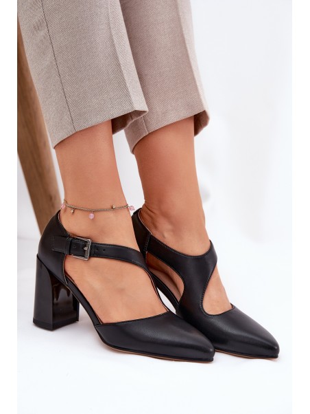 Leather Heels With Buckle Vinceza 91133 Black