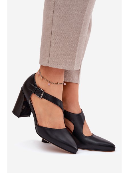 Leather Heels With Buckle Vinceza 91133 Black