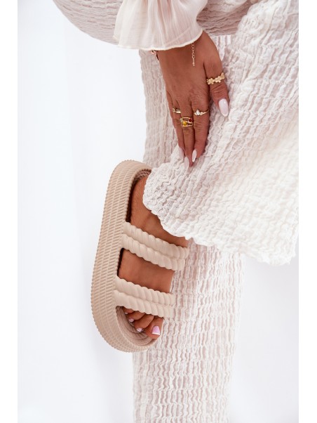 Foam Lightweight Women's Slippers On Platform S.Barski ZK51-001 Beige