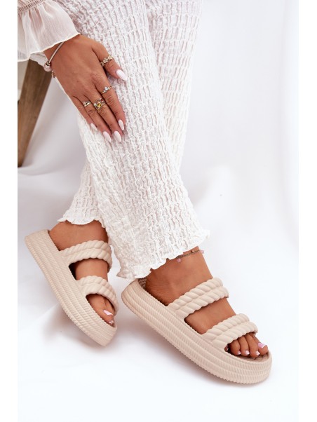 Foam Lightweight Women's Slippers On Platform S.Barski ZK51-001 Beige