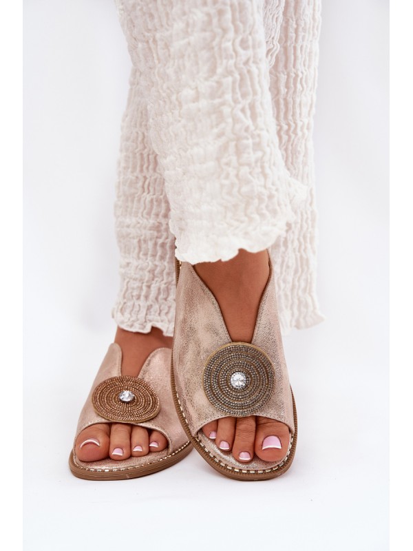 Shimmering Women's Sandals With Decorative Detail S.Barski KV51-012 Rose Gold