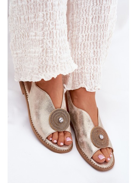 Shimmering Women's Sandals With Decorative Detail S.Barski KV51-012 Gold
