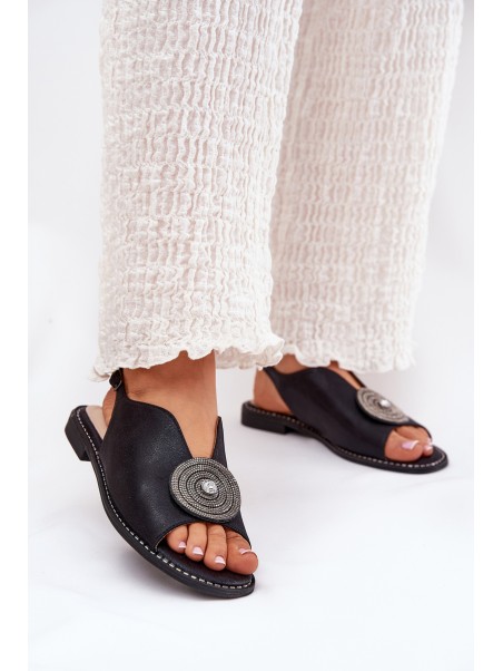 Shiny Women's Sandals With Decorative Detail S.Barski KV51-012 Black