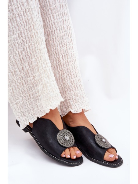 Shiny Women's Sandals With Decorative Detail S.Barski KV51-012 Black