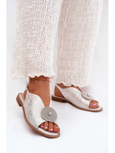 Shiny Women's Sandals With Decorative Detail S.Barski KV51-012 Silver
