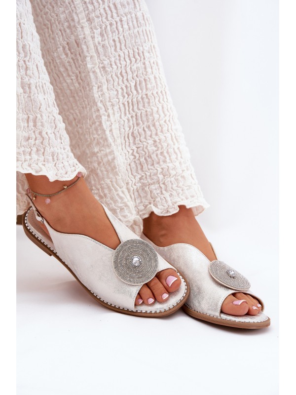 Shiny Women's Sandals With Decorative Detail S.Barski KV51-012 Silver