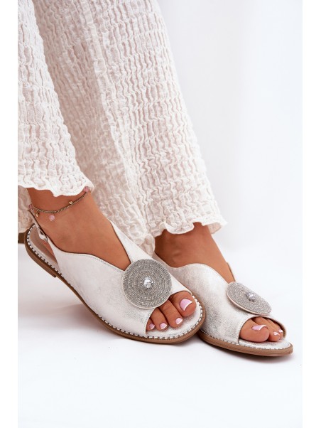 Shiny Women's Sandals With Decorative Detail S.Barski KV51-012 Silver