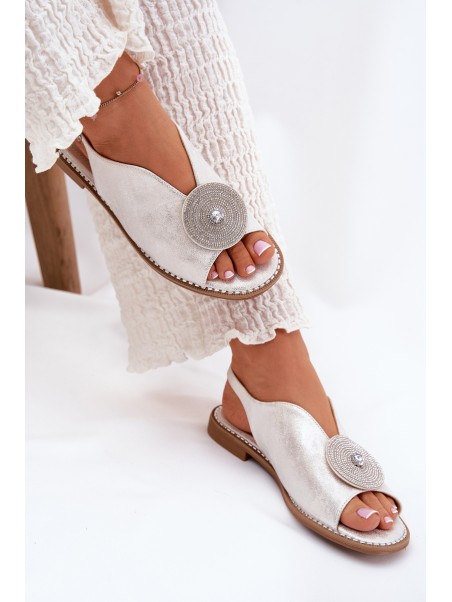 Shiny Women's Sandals With Decorative Detail S.Barski KV51-012 Silver