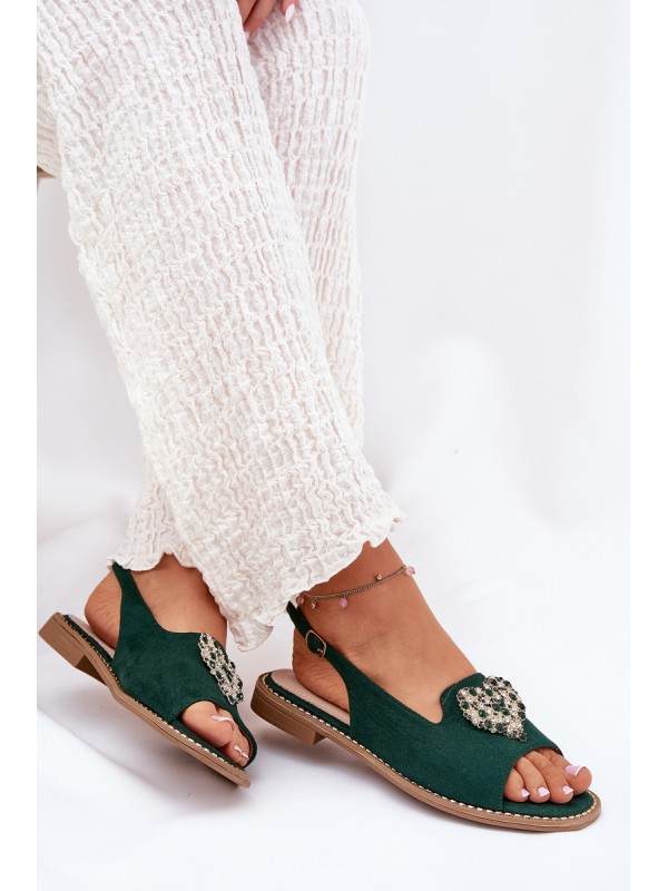 Women's sandals with gold decoration eco suede S.Barski KV27-059 brown
