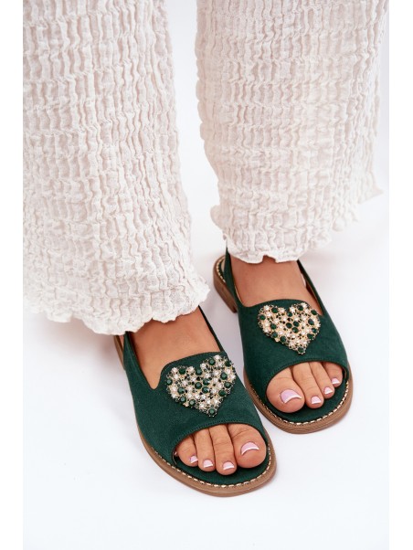 Women's sandals with gold decoration eco suede S.Barski KV27-059 brown