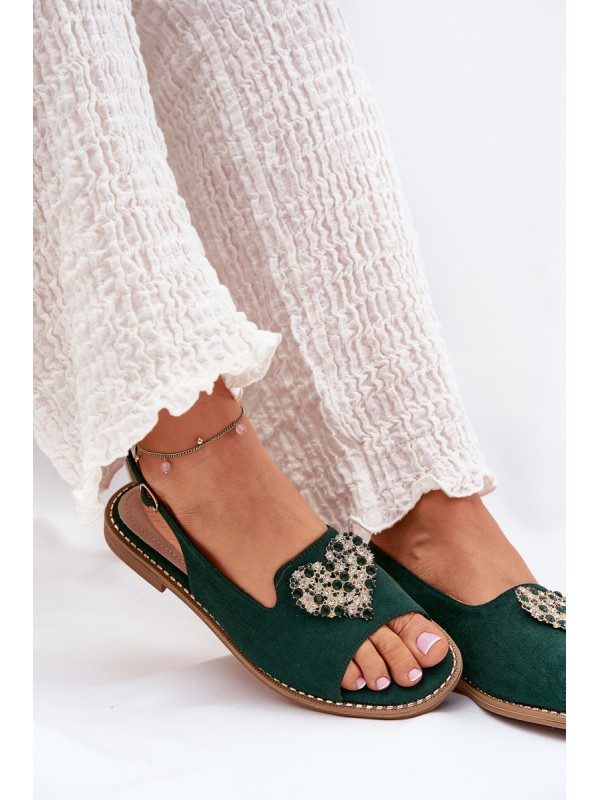 Women's sandals with gold decoration eco suede S.Barski KV27-059 brown