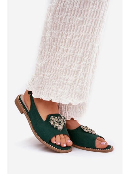 Women's sandals with gold decoration eco suede S.Barski KV27-059 brown