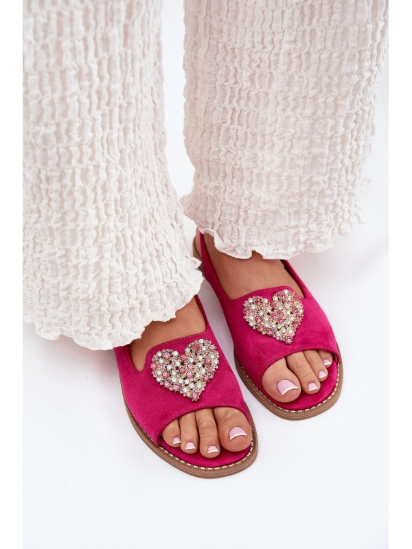 Women's sandals with decorative heart S.Barski KV27-018 fuchsia