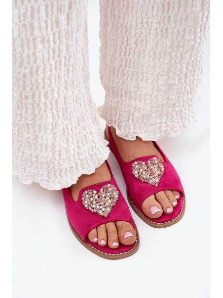 Women's sandals with decorative heart S.Barski KV27-018 fuchsia