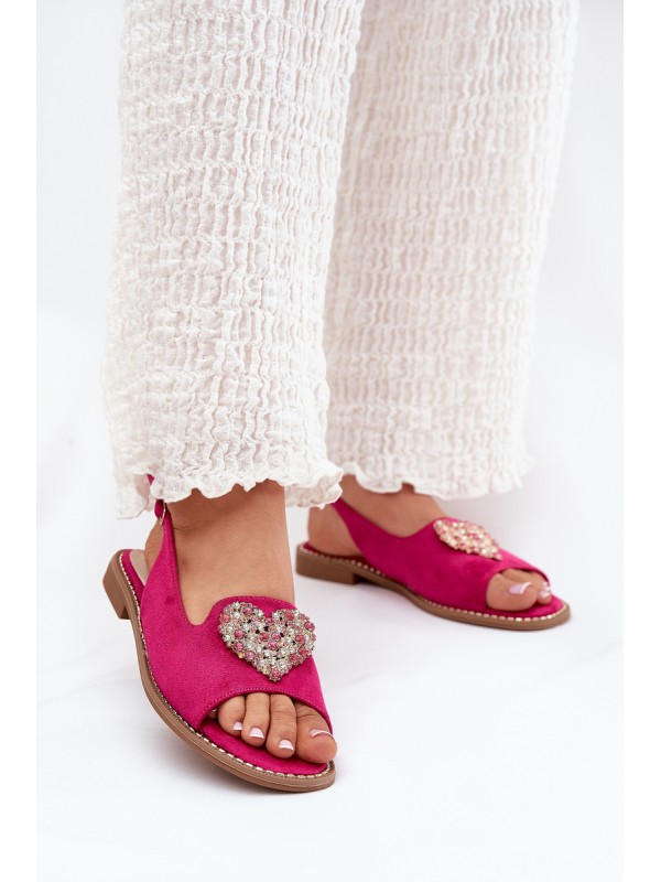 Women's sandals with decorative heart S.Barski KV27-018 fuchsia 2
