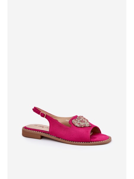 Women's sandals with decorative heart S.Barski KV27-018 fuchsia