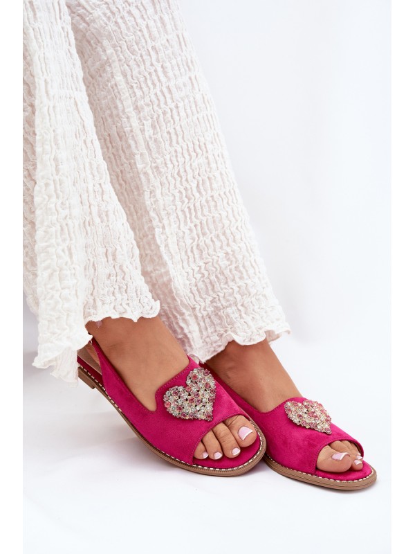 Women's sandals with decorative heart S.Barski KV27-018 fuchsia