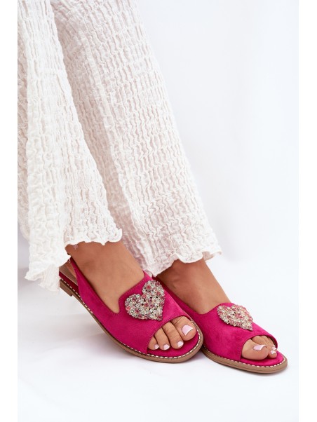 Women's sandals with decorative heart S.Barski KV27-018 fuchsia