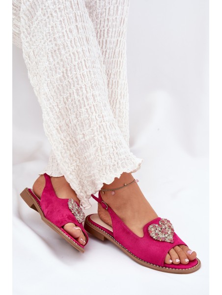 Women's sandals with decorative heart S.Barski KV27-018 fuchsia