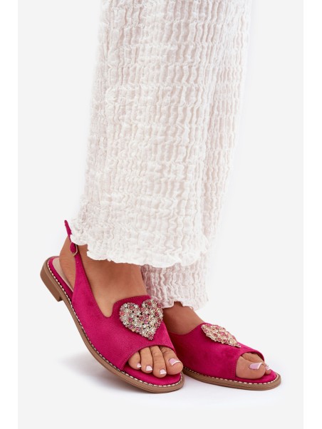 Women's sandals with decorative heart S.Barski KV27-018 fuchsia