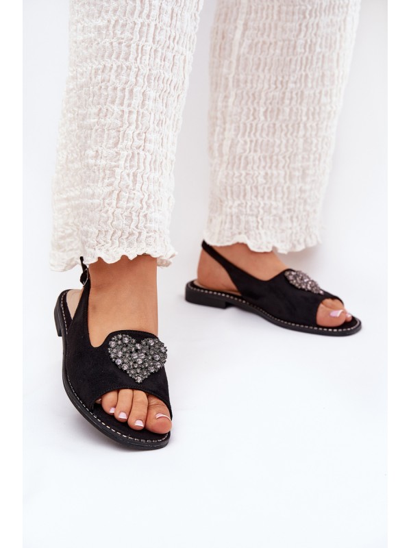 Women's Sandals With Decorative Heart S.Barski KV27-018 Black