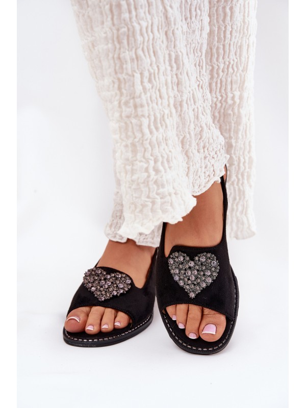 Women's Sandals With Decorative Heart S.Barski KV27-018 Black 2
