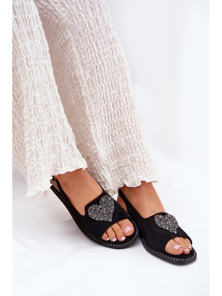 Women's Sandals With Decorative Heart S.Barski KV27-018 Black