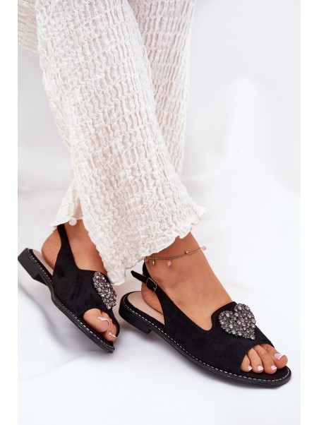 Women's Sandals With Decorative Heart S.Barski KV27-018 Black