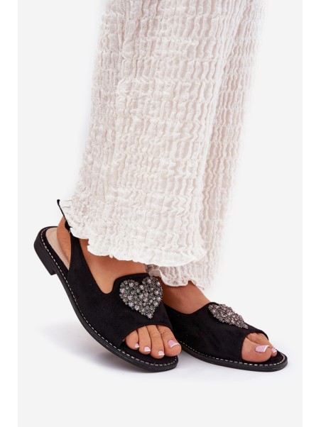 Women's Sandals With Decorative Heart S.Barski KV27-018 Black