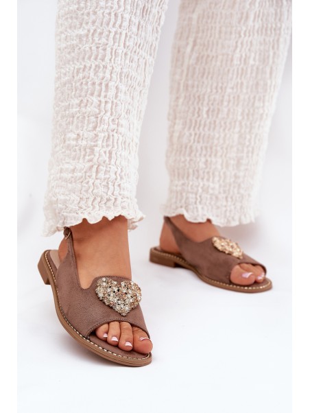 Ladies Sandals With Decorative Heart Dark Beige S.Barski KV27-018