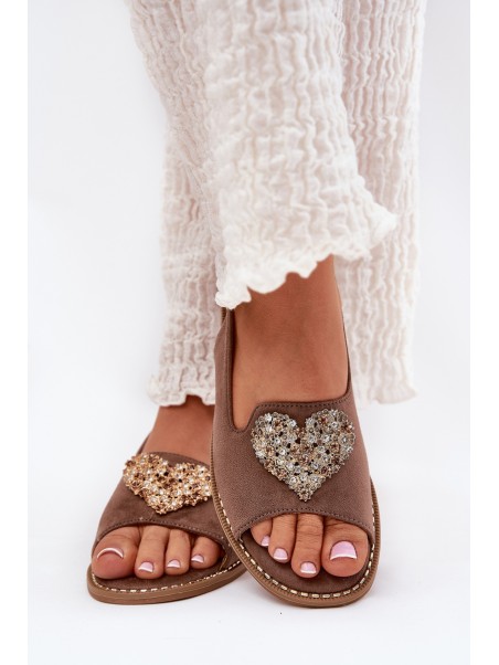 Ladies Sandals With Decorative Heart Dark Beige S.Barski KV27-018
