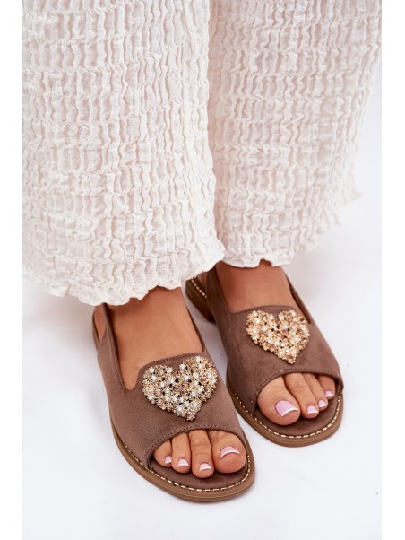 Ladies Sandals With Decorative Heart Dark Beige S.Barski KV27-018