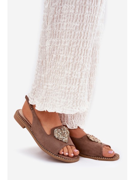 Ladies Sandals With Decorative Heart Dark Beige S.Barski KV27-018